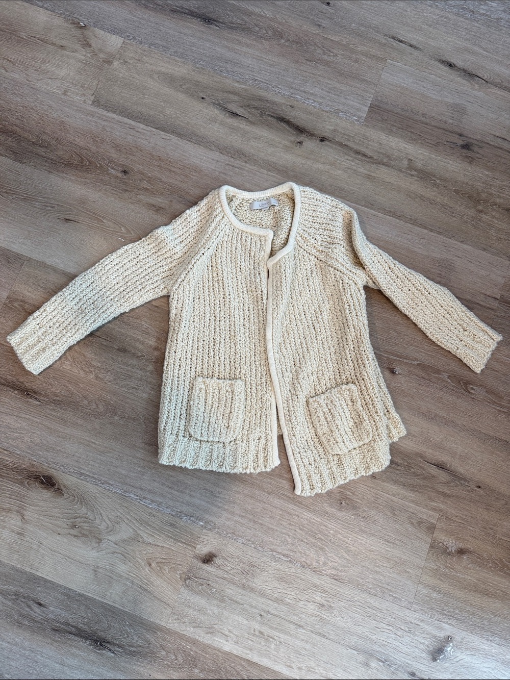 LOFT Cream Chunky Knit Open-Front Cardigan